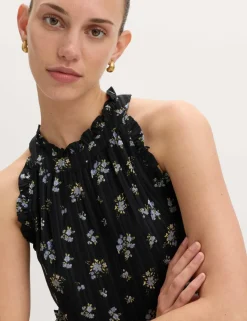 Floral Halter Neck Midi Tiered Dress