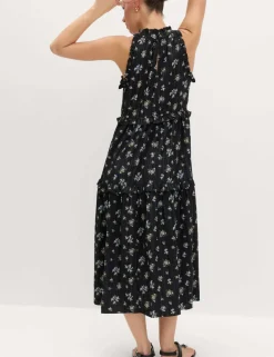 Floral Halter Neck Midi Tiered Dress