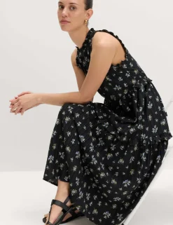 Floral Halter Neck Midi Tiered Dress