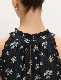 Floral Halter Neck Midi Tiered Dress
