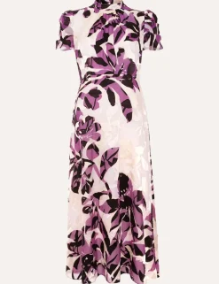 Floral High Neck Midi Waistwed Dress