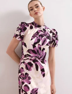 Floral High Neck Midi Waistwed Dress