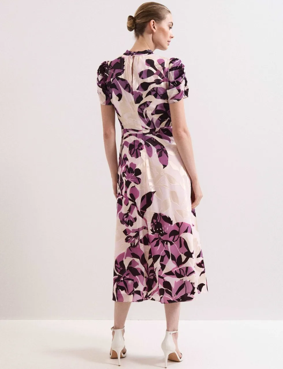 Floral High Neck Midi Waistwed Dress