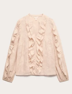 Floral Jacquard Ruffle Blouse