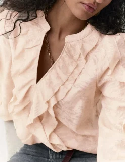 Floral Jacquard Ruffle Blouse