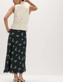 Floral Lace Detail Midi Slip Skirt