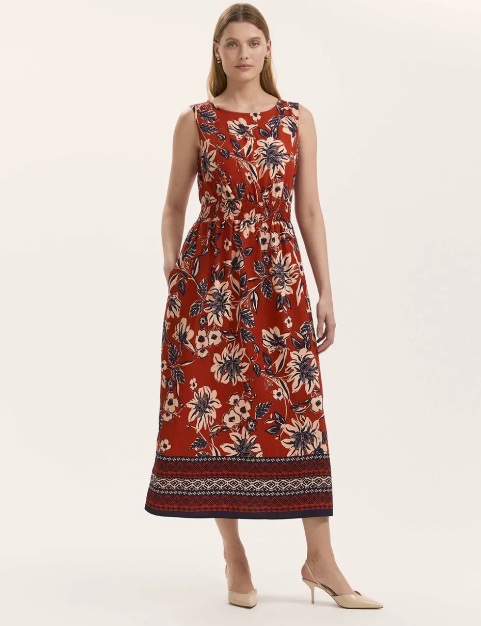 Floral Midaxi Waisted Dress