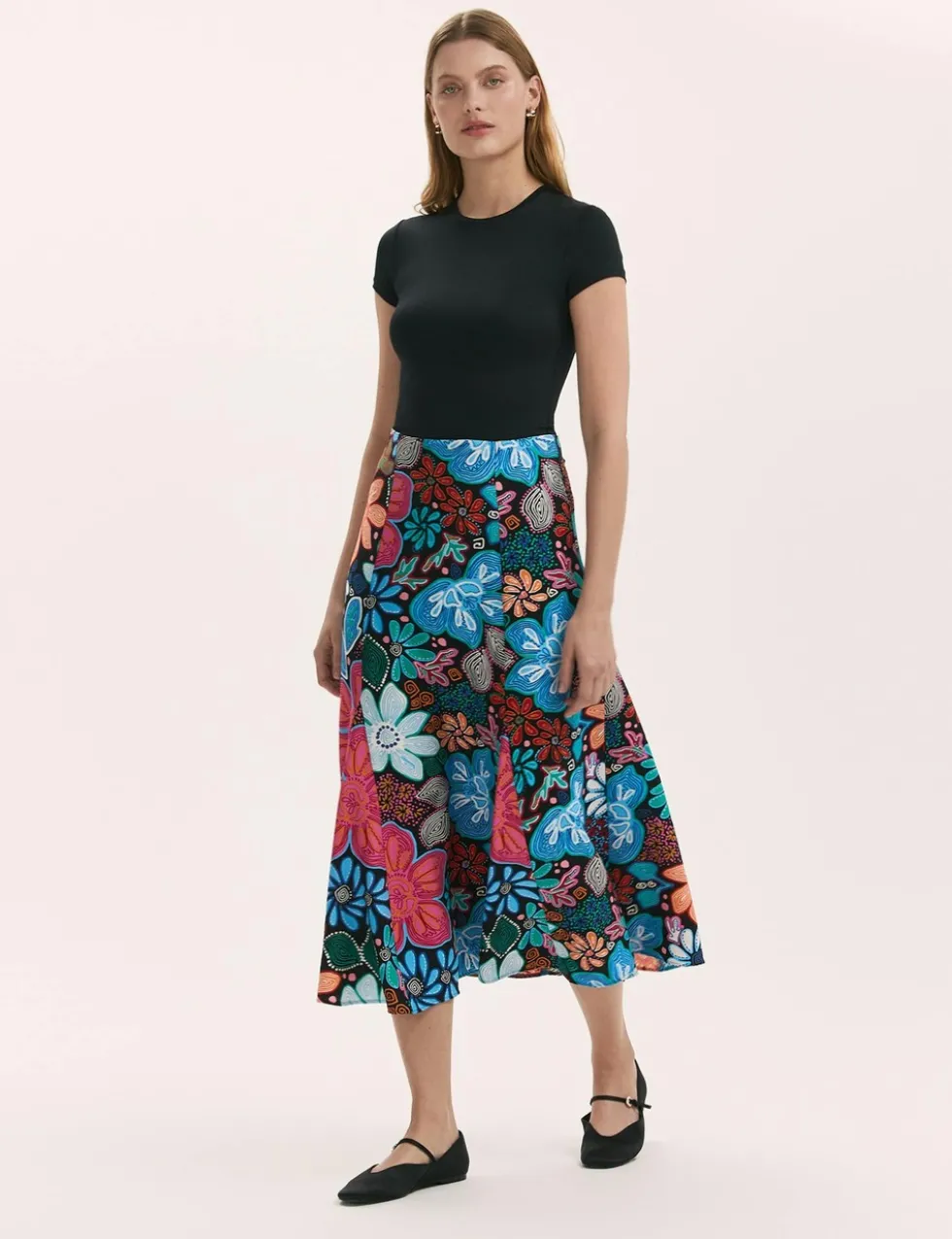 Floral Midi A-Line Skirt