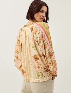 Floral Notch Neck Blouson Sleeve Blouse
