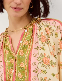 Floral Notch Neck Blouson Sleeve Blouse