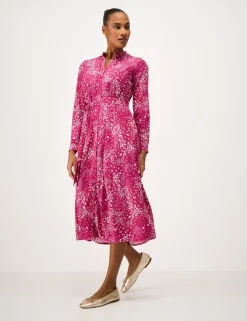Floral Notch Neck Midi Shirt Dress