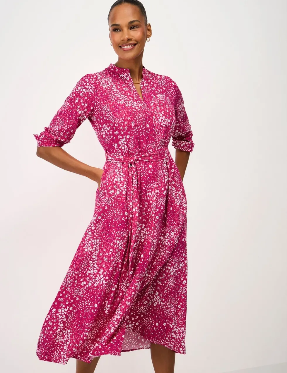 Floral Notch Neck Midi Shirt Dress