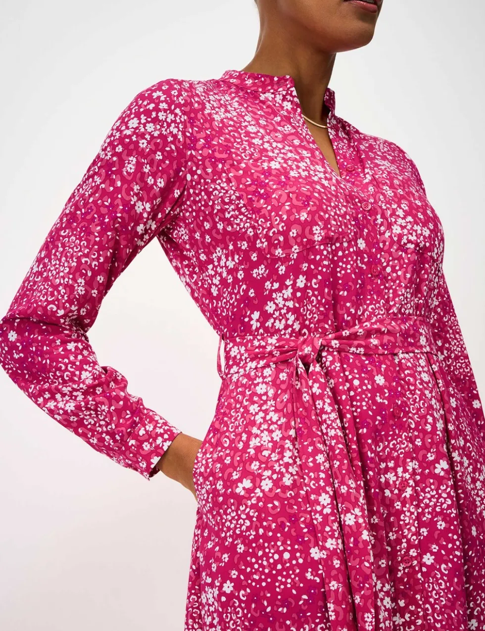 Floral Notch Neck Midi Shirt Dress