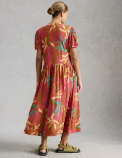 Floral Notch Neck Midi Waisted Dress