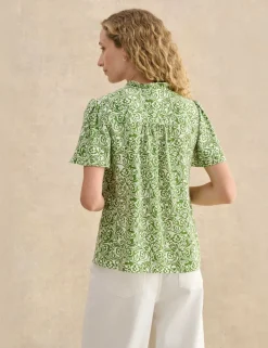 Floral Notch V-Neck Angel Sleeve Blouse