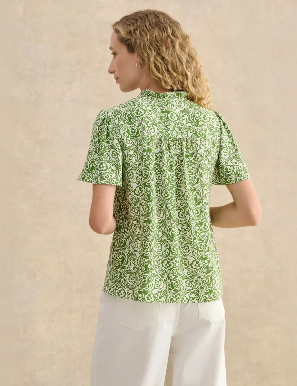 Floral Notch V-Neck Angel Sleeve Blouse