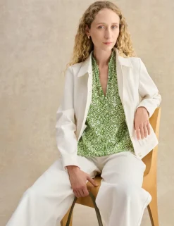 Floral Notch V-Neck Angel Sleeve Blouse