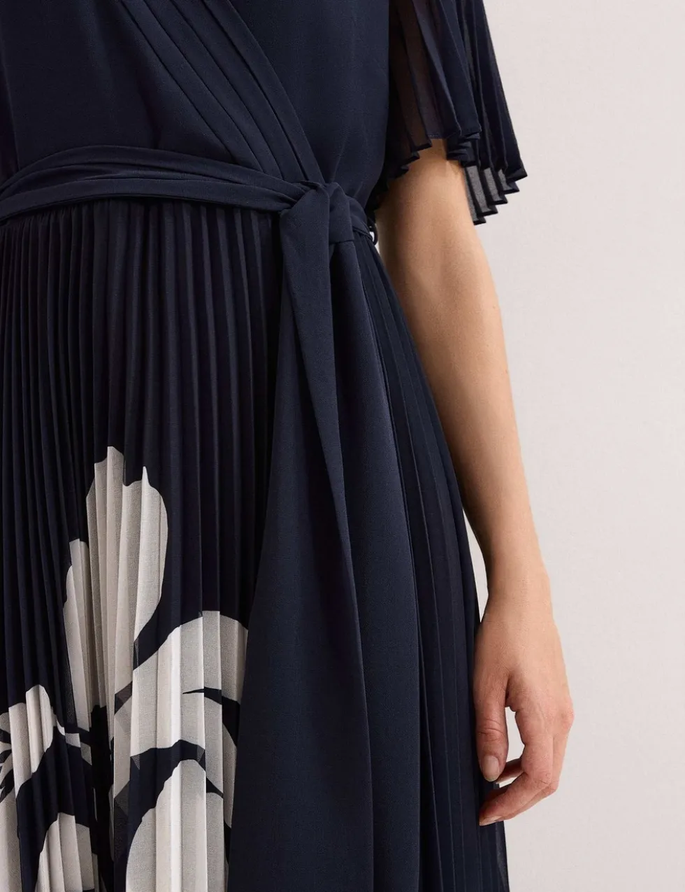 Floral Pleated V-Neck Maxi Wrap Dress