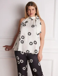 Floral Print Bow Halter Neck Top