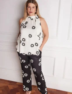 Floral Print Bow Halter Neck Top