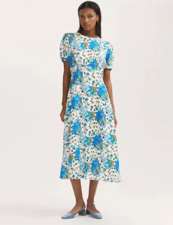 Floral Puff Sleeve Midi Tea Dress
