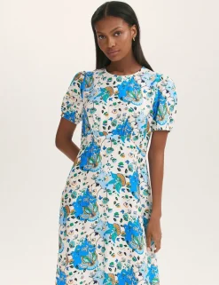 Floral Puff Sleeve Midi Tea Dress