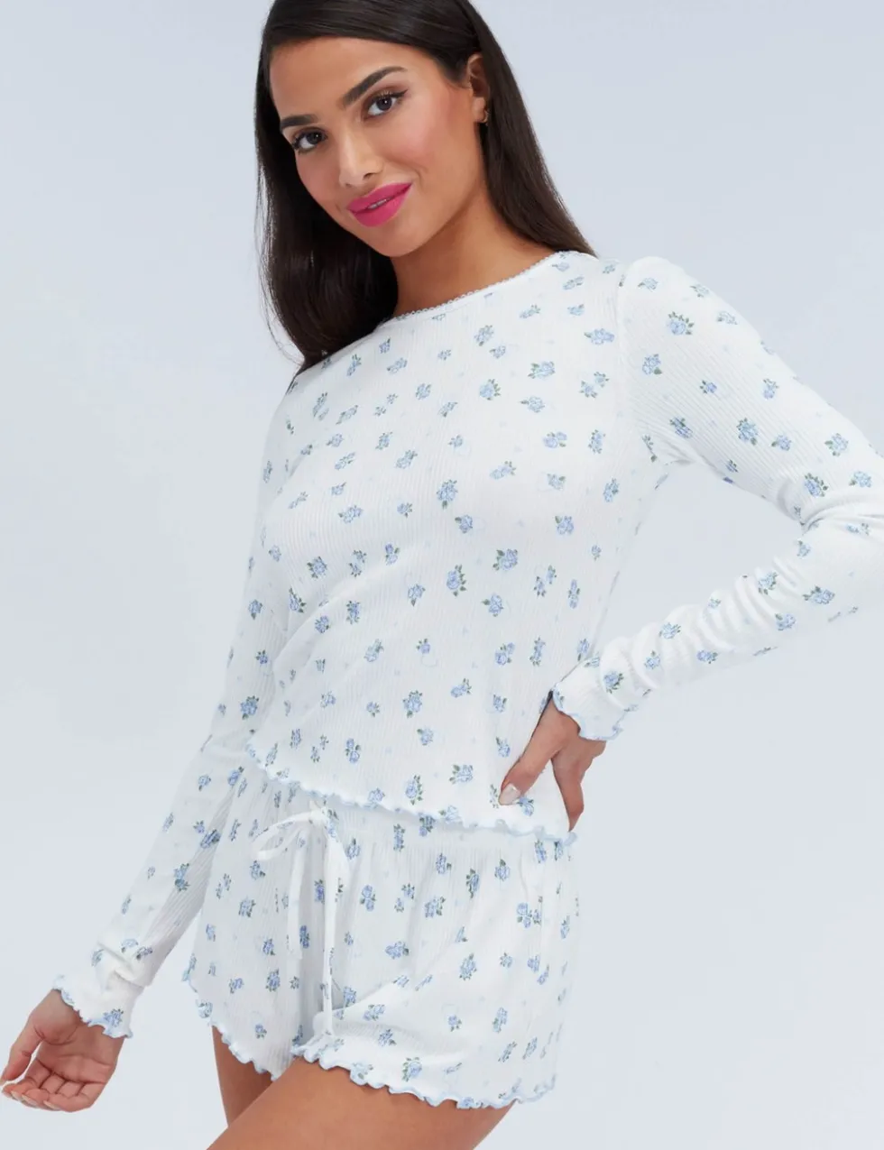 Floral Ribbed Shortie Set