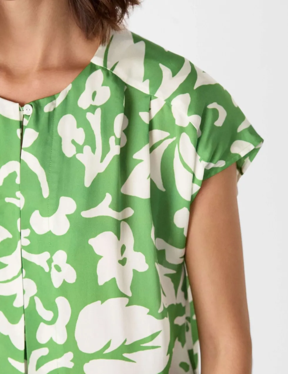 Floral Round Neck Button Through Blouse
