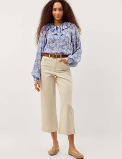 Floral Round Neck Frill Detail Blouse
