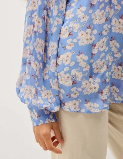 Floral Round Neck Frill Detail Blouse