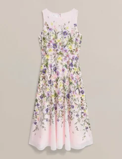 Floral Round Neck Knee Length Skater Dress