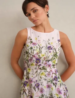 Floral Round Neck Knee Length Skater Dress