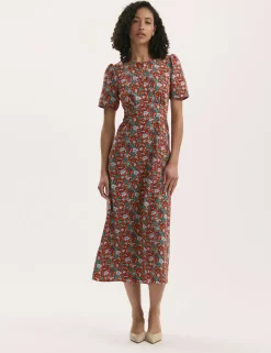 Floral Round Neck Midi Tea Dress
