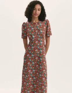 Floral Round Neck Midi Tea Dress