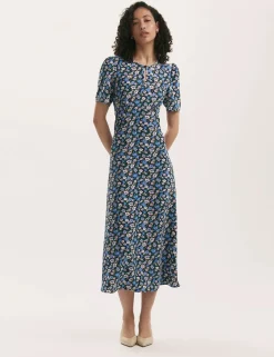 Floral Round Neck Midi Tea Dress