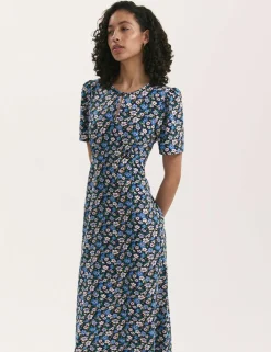 Floral Round Neck Midi Tea Dress