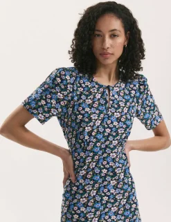 Floral Round Neck Midi Tea Dress