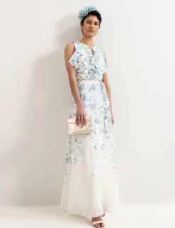Floral Ruffle Belted Maxi Waisted Dress