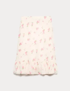Floral Ruffle Hem Midi Tiered Skirt