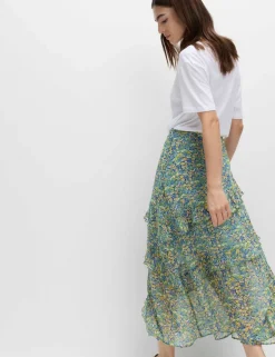 Floral Ruffle Midi Tiered Skirt