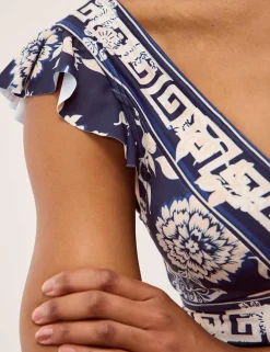 Floral Ruffle Plunge Swimsuit