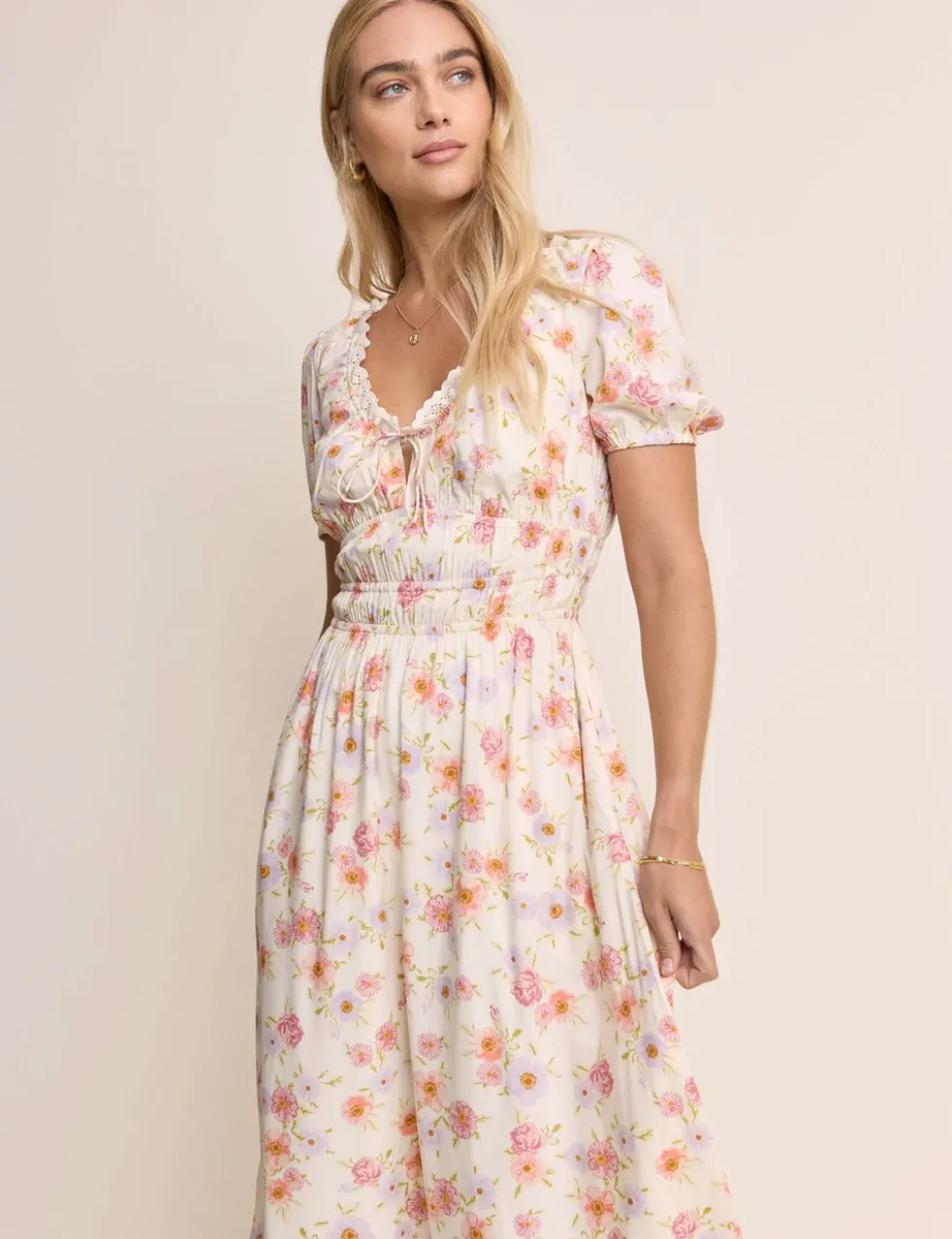 Floral Scoop Neck Midaxi Waisted Dress