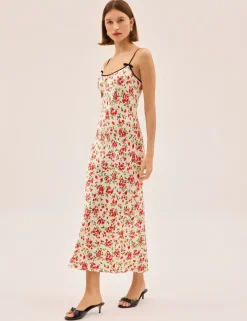 Floral Scoop Neck Midi Slip Dress