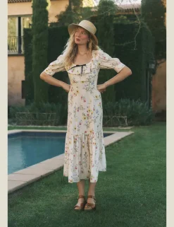 Floral Scoop Neck Midi Tea Dress