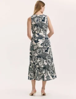 Floral Scoop Neck Midi Tiered Dress