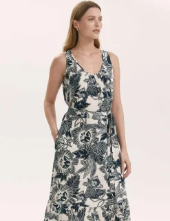 Floral Scoop Neck Midi Tiered Dress