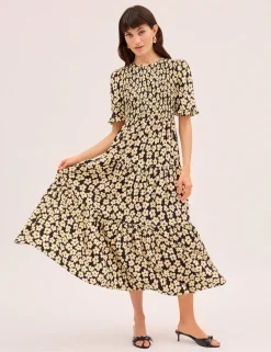 Floral Shirred Maxi Tiered Dress