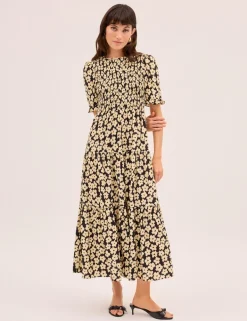 Floral Shirred Maxi Tiered Dress