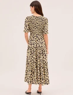 Floral Shirred Maxi Tiered Dress