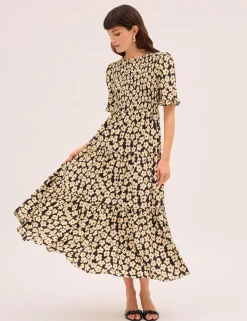 Floral Shirred Maxi Tiered Dress